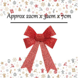 Tinsel Bow Christmas Decoration X 1 22Cm X 32Cm X 7Cm Red - thumbnail 2