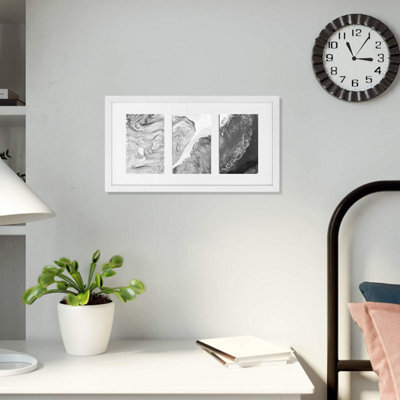 Triple Photo Frame, Display For Three Pictures, Wall Mounted Or Tabletop Use, Glass Front, White - image 1