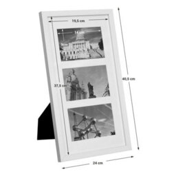 Triple Photo Frame, Display For Three Pictures, Wall Mounted Or Tabletop Use, Glass Front, White - thumbnail 2