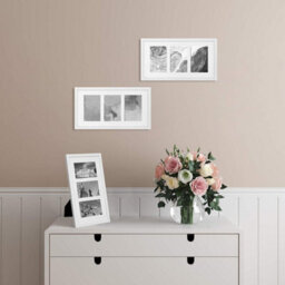 Triple Photo Frame, Display For Three Pictures, Wall Mounted Or Tabletop Use, Glass Front, White - thumbnail 3