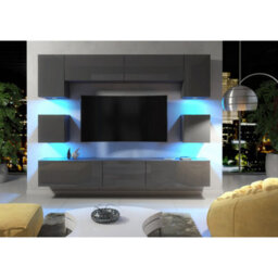 Creative Furniture Panorama Wall Tv Unit - Dark Grey With Gloss Doors And Led Lights - thumbnail 2
