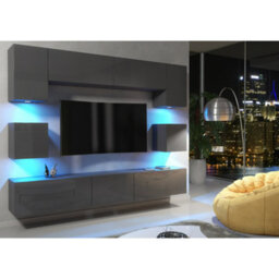 Creative Furniture Panorama Wall Tv Unit - Dark Grey With Gloss Doors And Led Lights - thumbnail 4