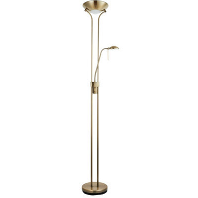 Mother & Child Floor Lamp Antique Brass 1.8M Twin Light Dimmer Flexible Reading - image 1
