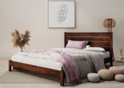 Nodax Small Double Bed Frame, F15, Solid Pine Wood, Easy Assembly, Sturdy Slats & Extra Support Legs, 4Ft, Walnut Finish