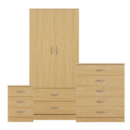 Lassic Vida Designs Riano 3 Piece Bedroom Set (3 Drawer Bedside Chest, 5 Drawer Chest, 2 Door 2 Drawer Wardrobe), Pine - thumbnail 8