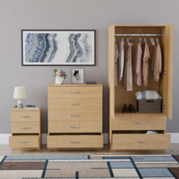Lassic Vida Designs Riano 3 Piece Bedroom Set (3 Drawer Bedside Chest, 5 Drawer Chest, 2 Door 2 Drawer Wardrobe), Pine - thumbnail 2