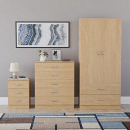 Lassic Vida Designs Riano 3 Piece Bedroom Set (3 Drawer Bedside Chest, 5 Drawer Chest, 2 Door 2 Drawer Wardrobe), Pine - thumbnail 7
