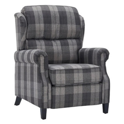 Recliner Armchair Tartan Chair Wing Back Sofa Lounge Chair W/adjustable Footrest - image 1