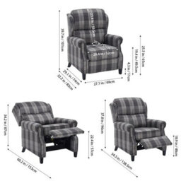 Recliner Armchair Tartan Chair Wing Back Sofa Lounge Chair W/adjustable Footrest - thumbnail 2