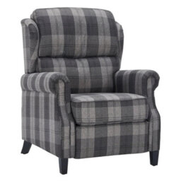 Recliner Armchair Tartan Chair Wing Back Sofa Lounge Chair W/adjustable Footrest - thumbnail 1
