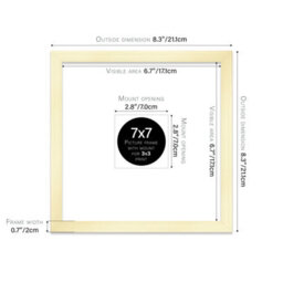 "7X7"" Gold Picture Frame - 7X7"" Square Frame With 3X3"" Mount For 7X7""/3X3"" Pictures Art Deco Style Room Decor, 1 Pack" - thumbnail 2