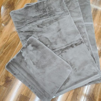Biznest Set Of 4 Washable Mat Sparkly Design Mats Rugs Caravan Non Slip For Entryway 75X125Cm (3Pc) & 50X67Cm (1Pc) (Mink, Large)