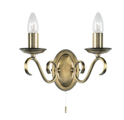 Luminosa Lighting Luminosa Bernice 2 Light Indoor Candle Wall Light Antique Brass, E14 - image 1