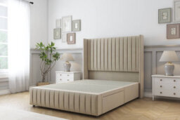 "Sloomy Marlborough Almond Coniston Divan Bed Base No Drawers-54"" Wingback Headboard & 12"" Footboard 2'6 Small Single" - thumbnail 1