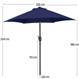 Yaheetech Navy Blue 2.3M Tiltable Patio Parasol Market Umbrella With Crank - thumbnail 3