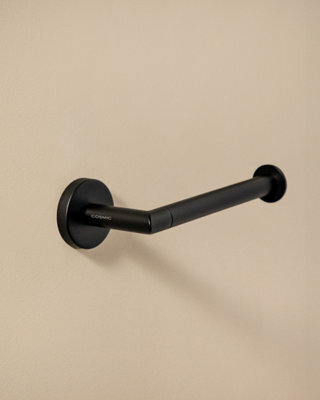 Cosmic Toilet Roll Holder, Matt Black, Adhesive Or Screw-In, Hidden Fixings, Anti-Corrosion, Start Collection - image 1