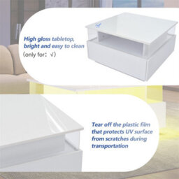 Abrihome Modern Led Coffee Table, Square Tea Table With 2 Sliding Drawers Wood Center Table Acrylic Glass Coffee Table, White - thumbnail 4