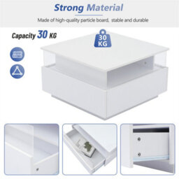 Abrihome Modern Led Coffee Table, Square Tea Table With 2 Sliding Drawers Wood Center Table Acrylic Glass Coffee Table, White - thumbnail 3