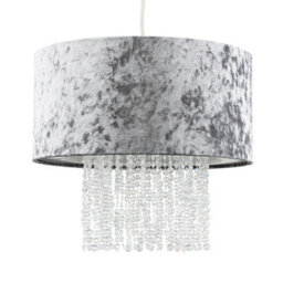 Valuelights Boland Silver Velvet & Acrylic Droplet Ceiling Lamp Shade And Bulb (D)35Cm