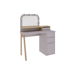Decortie Avien Make-Up Dressing Table Set W/led Lights Mirror 3-Drawer 1-Door Storage 105(W)Cm Vanity Table (Light Mocha, Oak) - thumbnail 2