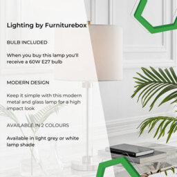 Furniturebox Esme Stylish Clear Glass And Chrome Metal Table Lamp Light With White Shade Including A Rated Energy Efficient Led Bulb - thumbnail 7