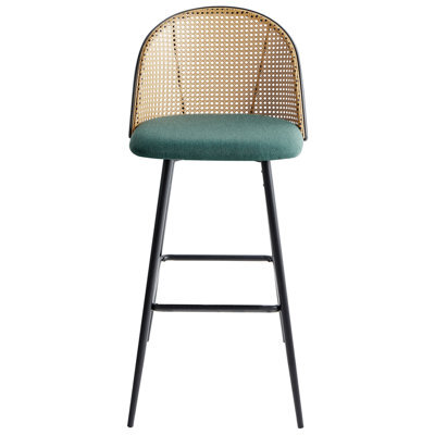 Wyld And Coco Set Of 2 Green Fabric Bar Chairs With Black Lacquered Metal Frame And Viennese Braid Backrest - image 1