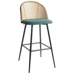 Wyld And Coco Set Of 2 Green Fabric Bar Chairs With Black Lacquered Metal Frame And Viennese Braid Backrest - thumbnail 6
