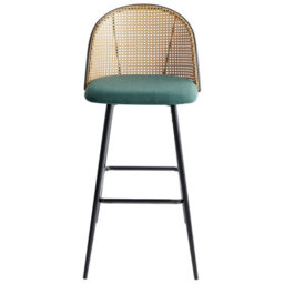 Wyld And Coco Set Of 2 Green Fabric Bar Chairs With Black Lacquered Metal Frame And Viennese Braid Backrest - thumbnail 1