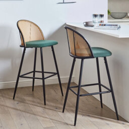 Wyld And Coco Set Of 2 Green Fabric Bar Chairs With Black Lacquered Metal Frame And Viennese Braid Backrest - thumbnail 2