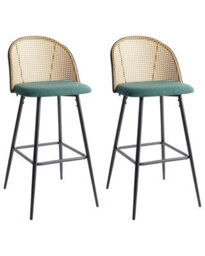 Wyld And Coco Set Of 2 Green Fabric Bar Chairs With Black Lacquered Metal Frame And Viennese Braid Backrest - thumbnail 3