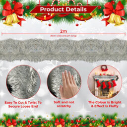 Neel Blue Silver & White Metallic Shiny Christmas Tinsel Garland For Xmas Tree & Home Decorations, 2M X 9Cm - thumbnail 2