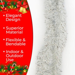 Neel Blue Silver & White Metallic Shiny Christmas Tinsel Garland For Xmas Tree & Home Decorations, 2M X 9Cm - thumbnail 3