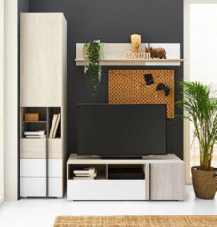 Arte Remo Tv Cabinet 120Cm Wilton Oak White And Anthracite With Door And Drawer - thumbnail 3
