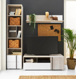 Arte Remo Tv Cabinet 120Cm Wilton Oak White And Anthracite With Door And Drawer - thumbnail 2