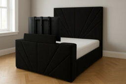 Royal View Velvet Upholstered Smart Tv Bed Frame - Plush Velvet, Black