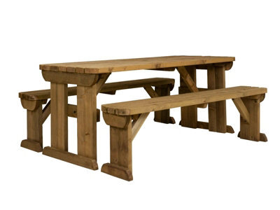 Arbor Garden Solutions Picnic Bench And Table Set, Aspen Rounded Wooden Patio Furniture (6Ft, Rustic Brown) - image 1