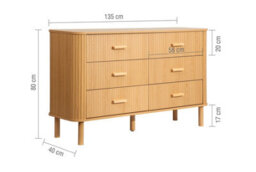 6 Oak Brown Drawer Wooden Fluted Chest Axel Birlea - thumbnail 6