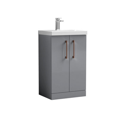 Balterley Bramshall Modern Bathroom 2 Soft Close Door & Mid-Edge Vanity Unit Basin, Satin Grey, 500mm - image 1