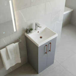 Balterley Bramshall Modern Bathroom 2 Soft Close Door & Mid-Edge Vanity Unit Basin, Satin Grey, 500mm - thumbnail 4