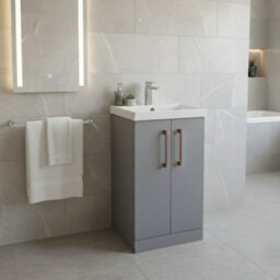 Balterley Bramshall Modern Bathroom 2 Soft Close Door & Mid-Edge Vanity Unit Basin, Satin Grey, 500mm - thumbnail 3