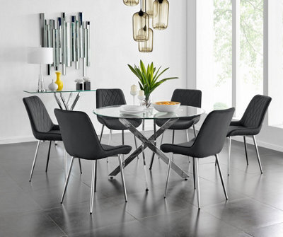 Furniturebox Uk Novara 120Cm Round Dining Table And 6 Black Pesaro Silver Leg Chairs - image 1
