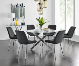 Furniturebox Uk Novara 120Cm Round Dining Table And 6 Black Pesaro Silver Leg Chairs - thumbnail 1