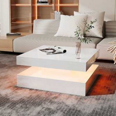 High Gloss Square Led Coffee Table Cocktail End Table Tea Tables For Living Room - image 1