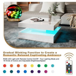 High Gloss Square Led Coffee Table Cocktail End Table Tea Tables For Living Room - thumbnail 3