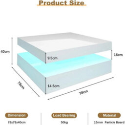 High Gloss Square Led Coffee Table Cocktail End Table Tea Tables For Living Room - thumbnail 2
