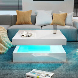 High Gloss Square Led Coffee Table Cocktail End Table Tea Tables For Living Room - thumbnail 6