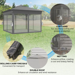 Outsunny 3.36X3.36M Pop Up Gazebo W/ Solar-Powered Led Lights Netting Grey - thumbnail 5