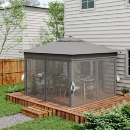 Outsunny 3.36X3.36M Pop Up Gazebo W/ Solar-Powered Led Lights Netting Grey - thumbnail 8
