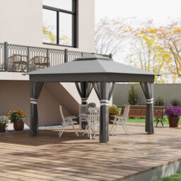 Outsunny 3.36X3.36M Pop Up Gazebo W/ Solar-Powered Led Lights Netting Grey - thumbnail 1