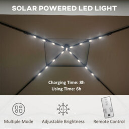 Outsunny 3.36X3.36M Pop Up Gazebo W/ Solar-Powered Led Lights Netting Grey - thumbnail 4